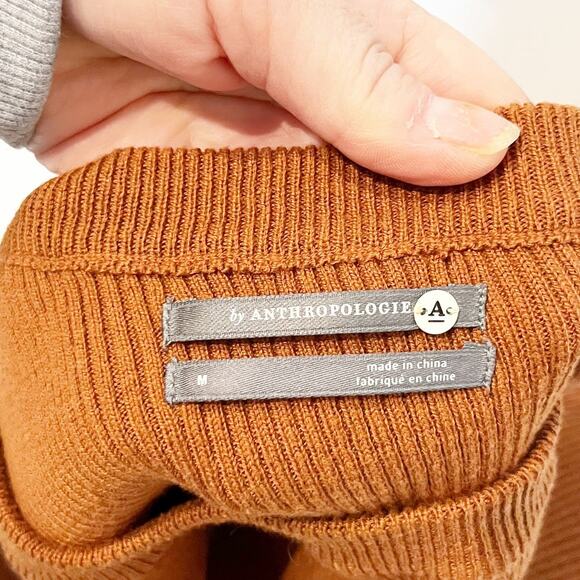 Anthropologie Vanessa Ribbed Knit Poncho Short Sleeve Sweater Rust Brown Medium - Picture 3 of 6